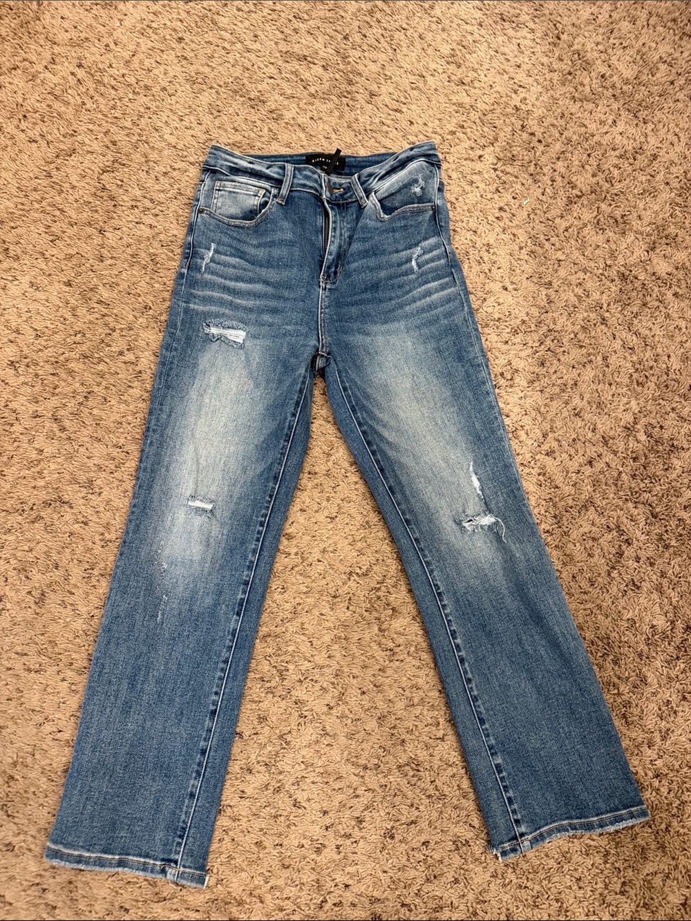 Risen Women’s Blue Distressed Straight-Leg Jeans